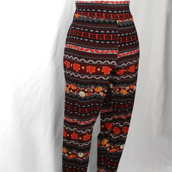 Autumn Fall Thanksgiving Pumpkin Leaf Leggings Size Large - Picture 3 of 7